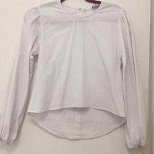 White Crew Neck Blouse with Ruffled Sleeves